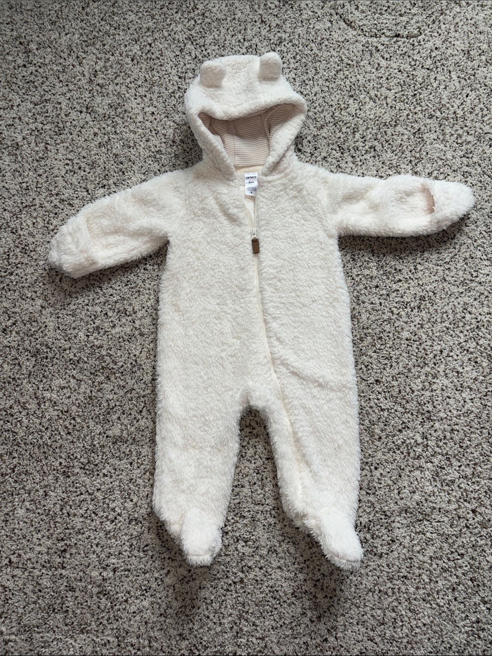 Carter's Plush Ivory Hooded Baby Footie with Ears